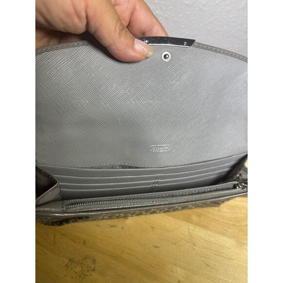 Coach Madison Slim Envelope Fabric Needlepoint Op Art Mahogany Wallet - Picture 8 of 8